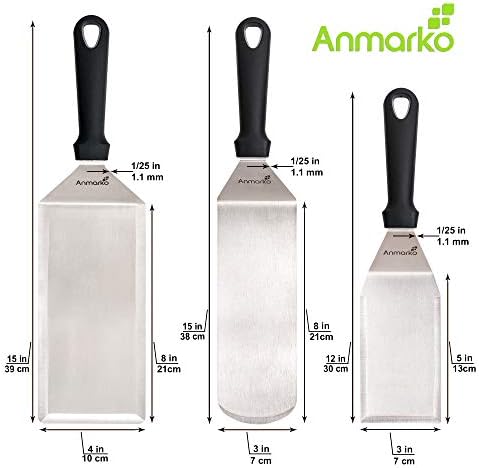 Griddle Spatula Set - Stainless Steel Metal Spatula and Griddle Scraper - Heavy Spatula Griddle Accessories Great for Cast Iron Griddle BBQ Flat Top Grill - Commercial Grade - Image 3