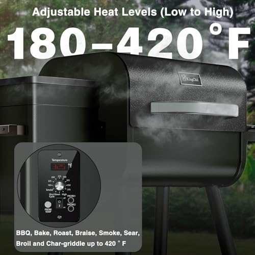 KingChii Electric Wood Pellet Grill & Smoker with Side Shelf, 456 SQ.IN Grill Capacity, 11LB Hopper, with PID Temperature Control (180-425°F) for Backyard Camping Bake and Roast, Black - Image 3