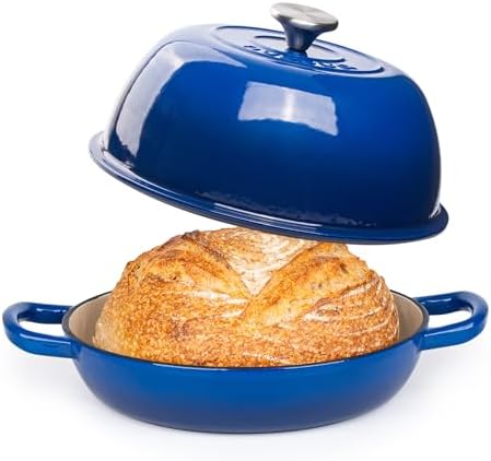 Enamelled Cast Iron Dutch Oven Pot – Dutch Oven For Sourdough Bread Baking – Cast Iron Bread Pot – Dark Blue, 6 Quarts, 26cm – by Nuovva by Nuovva