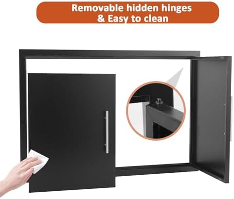JIE JIN Outdoor Kitchen Doors 35" W X 24" H Double Doors 1.2mm Thickness Stainless Steel BBQ Access Door BBQ Island Doors Outdoor Kitchen Accessories Door for Outdoor Kitchen BBQ Island (Black) - Image 5