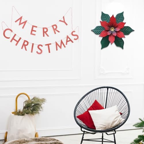 YEAHOME Chrismas Wall Decorations Indoor - 11 inch Metal Flower Wall Art Decor, Poinsettia Yard Garden Decor Hanging for Kitchen, Bathroom, Bedroom, Handmade Gift for Home, Indoor or Outdoor - Image 5