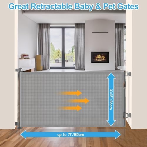 EZIGO 71 Inch Retractable Baby Gates Extra Wide Reinforced Baby Dog Gate - Image 2