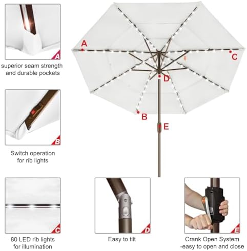 EliteShade USA 10-Year-Non-Fading 9ft 3-Tier Market Patio Umbrella, Commercial Table Umbrella with 80 Solar LED Lights, Crank Open, Windproof & UPF 50+ UV Protection for Garden, Deck, Pool, Backyard, White - Image 5