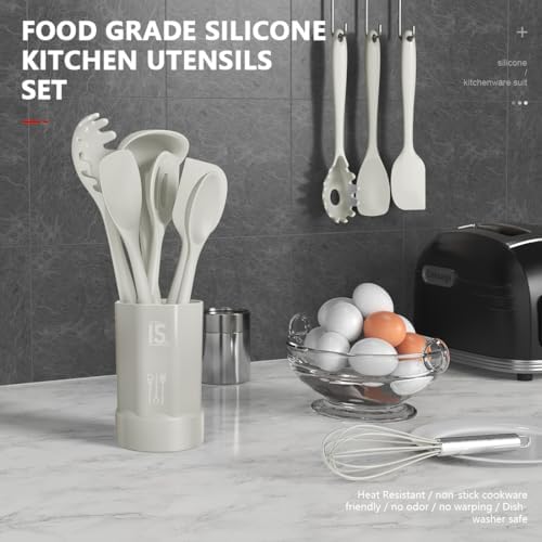 AOTHOD Silicone Cooking Utensils Set - 446°F Heat Resistant Silicone Kitchen Utensils,Spatula,Spoon, Kitchen Utensil Sets Gadgets Tools Set for Nonstick Cookware,Dishwasher Safe Bpa Free (Cream White) - Image 2