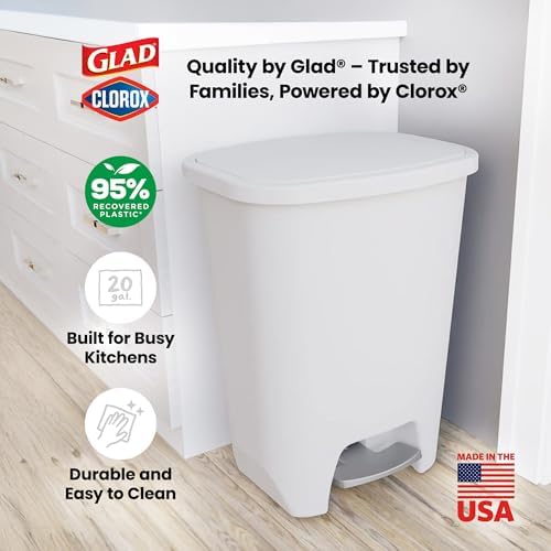 Glad Kitchen Trash Can 20 Gallon | Large Plastic Waste Bin with Odor Protection of Lid | Hands Free with Step On Foot Pedal and Garbage Bag Rings, 20 Gallon, White - Image 6