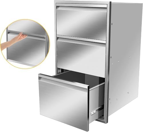 Outdoor Kitchen Drawer Single BBQ Drawer Stainless Steel BBQ Access Drawer with Handles, Flush Mount Storage Enclosed Cabinets Horizontal BBQ Island Drawers,17W X 30H X 21D Inch - Image 3