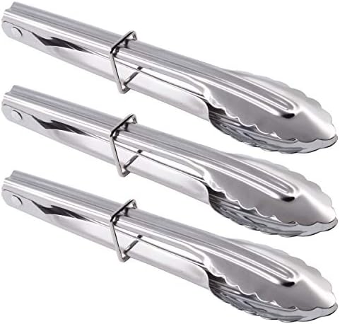 HINMAY 7-Inch Small Stainless Steel Serving Tongs, Set of 3 (Silver) by HINMAY