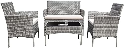 Homall 4 Pieces Outdoor Patio Furniture Sets Rattan Chair Wicker Set,Outdoor Indoor Use Backyard Porch Garden Poolside Balcony Furniture (Grey and Beige) by Homall