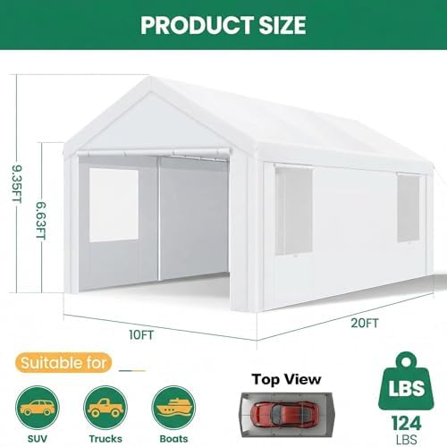 COBIZI 10x20 FT Heavy Duty Carport with Galvanized Frame - Image 2
