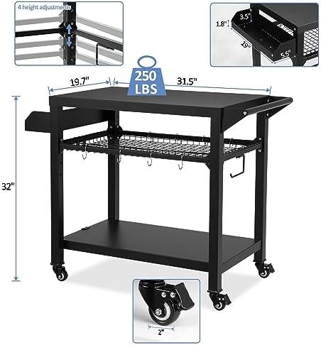 Spurgehom Outdoor Grill Cart, Pizza Oven Stand Table with Wheels - Image 2