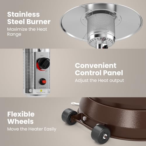 Pamapic Outdoor Propane Patio Heater, 2-in-1 Table Design, Double-Layer Stainless Steel Burner, with Heavy-Duty Waterproof Cover, Residential Use，Brown - Image 6