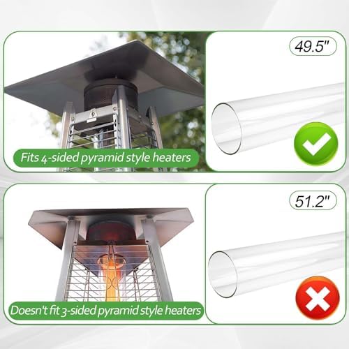 Patio Heater Glass Tube Replacement,49.5" Tall 4" Diameter with Silicone Connecting Ring Compatible with Four-Sided Pyramid Flame Outdoor Heater, Glass Tube Patio Heater for Hiland, Fire Sense - Image 4
