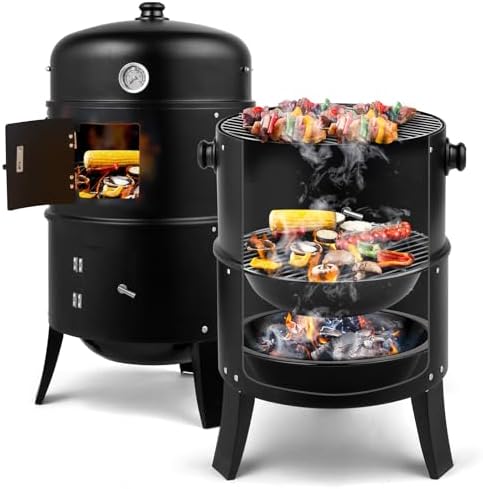 Outvita Vertical 17 Inch Charcoal BBQ Smoker, 3-in-1 Portable Grill Cooker by Outvita