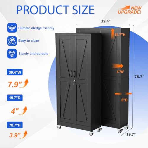 GAIOUS 78.7" Tall Metal Storage Cabinet with Lock and Wheels, File Cabinet - Image 2