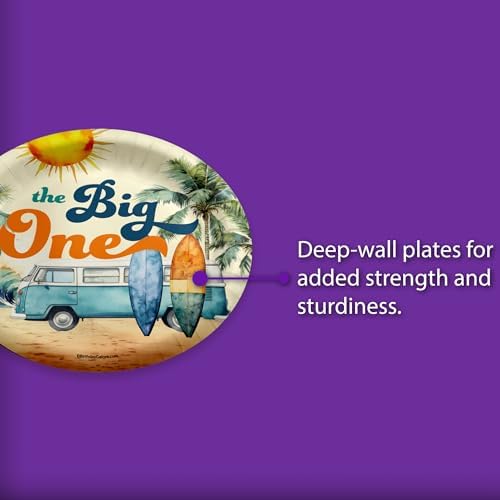 The Big One Surfer First Birthday - 32 Piece Disposable Party Supplies - Decorations for Surfing 1st Birthday Round Party Plates - Large 9" Paper Plates In Bulk - Image 3