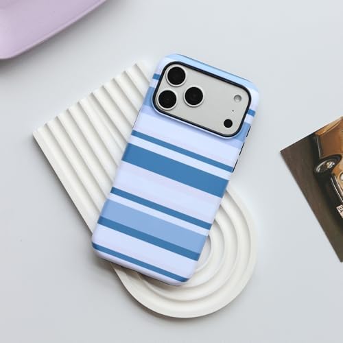 for iPhone 17 Pro Max Case, Magnetic Matte Frosted Dual-Layer Striped Phone Case for Women, Retro Aesthetic Cover Compatible with Mag Safe Accessories - Coastal Blue - Image 2