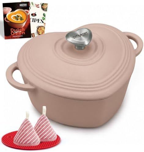 Overmont Enameled Cast Iron Dutch Oven - 2QT Pink Heart-Shaped Mini Pot by Overmont