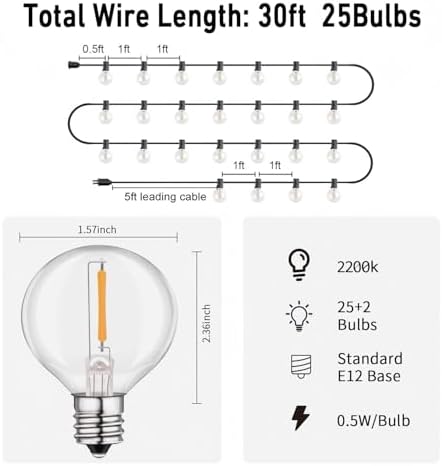 HISTAR Led String Lights Outdoor 30ft Patio Lights 27 Edison Bulbs - Image 2