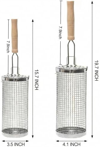 Rolling Grill Basket Set, 2‑Piece Stainless Steel Grilling Baskets, Nesting Design with Removable Wooden Handle, Perfect for Vegetables, Shrimp, Camping, Backyard BBQ – Ideal Grilling Gift for Men - Image 2