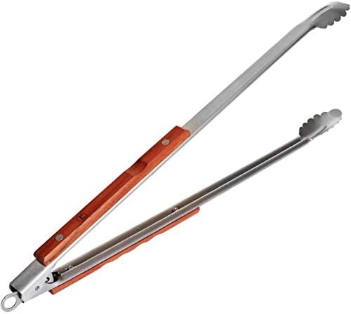Outset QB22 Locking Stainless Steel Grill Tongs Extra Long 22", Rosewood Handles - Image 3
