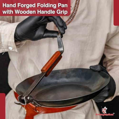 Armory Replicas™ Cottage Cookbook Heavy Duty Folding Frying Pan – Hand-Forged Steel with Walnut Wood Handle, Compact Outdoor Cookware - Image 6