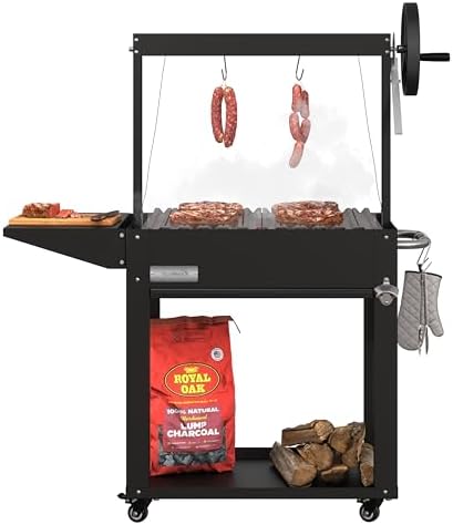 KoolMore 50 in. Charcoal Grill BBQ, Santa Maria Argentine Outdoor Grill with Interchangeable V Grates, Heavy Duty Barbecue Grilling Grill, Black by KoolMore