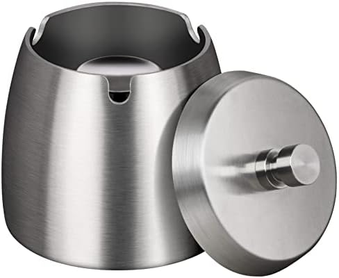 Ashtrays,Outdoor Ashtray with Lid - Ashtray for Outside Patio, Stainless Steel Windproof Smokeless Ash Tray for Balcony, Ashtrays for Smokers Home Office Decoration (Small) by OILP