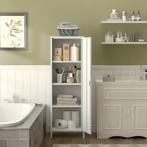 Lockable Metal Storage Cabinet Narrow Locker Cabinet (White) - Image 6
