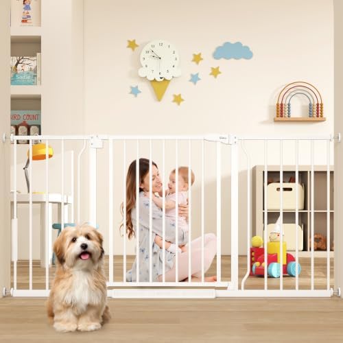29"-58" Extra Wide Baby Gate, No Drilling Auto Close Dog Gate, White by Cideny
