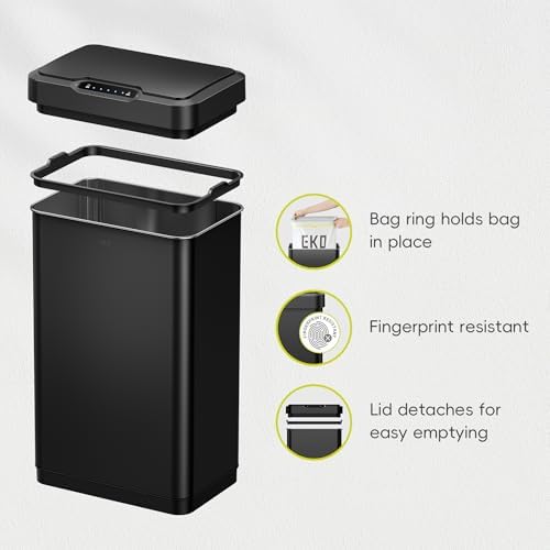EKO Mirage-T 50 Liter / 13.2 Gallon Touchless Rectangular Motion Sensor Trash Can or Recycling Bin, Brushed Stainless Steel Finish (Matte Black) - Image 6