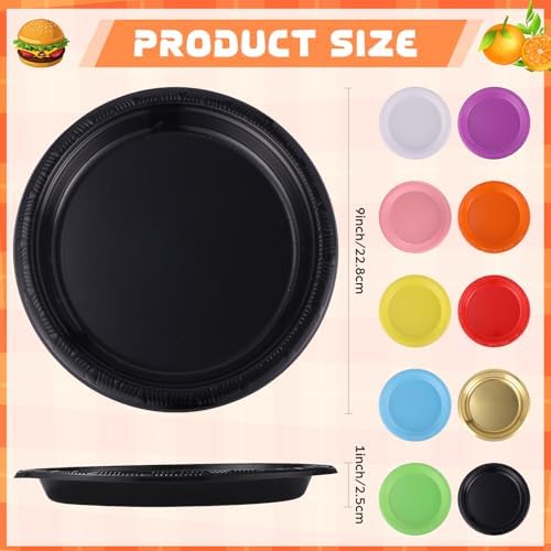 Plastic Plates 9 Inch Plastic Solid Round Party Dessert Dinner Plates for Weddings Party BBQs Birthday Camping and Anniversary (50, Black) - Image 3