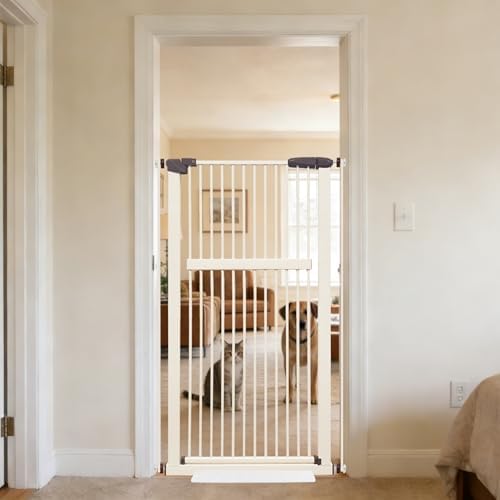 Lumizone 55.12" Extra Tall Pet Gate for Cat Dog 30.12"-34.05" Wide Cream by Lumizone