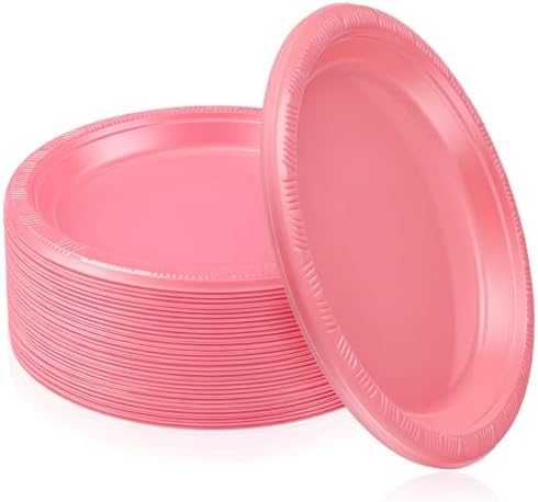 Plastic Plates 9 Inch Plastic Solid Round Party Dessert Dinner Plates for Weddings Party BBQs Birthday Camping and Anniversary (30, Pink) by Unknown
