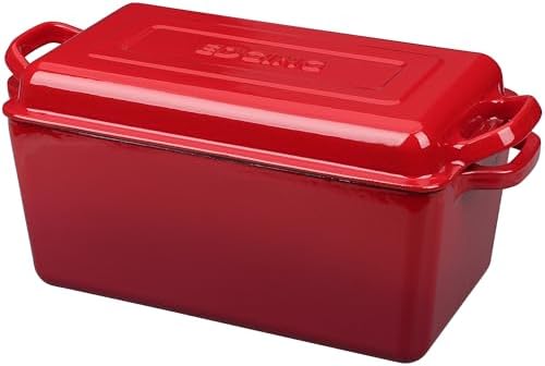 EDGING CASTING Enameled Cast Iron Dutch Oven, Oblong Bread Oven for Sourdough Bread Baking, Baking Pan, Dual Handles, Oven Safe, 4 Quart, Red - Image 3
