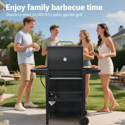 Endark 3-Burner Propane Gas Grill 26,000 BTU, Double-Layer Stainless Steel Lid, 2 Side Shelves & Wheels for Outdoor Patio, Terrace, Backyard Barbecue - Image 3