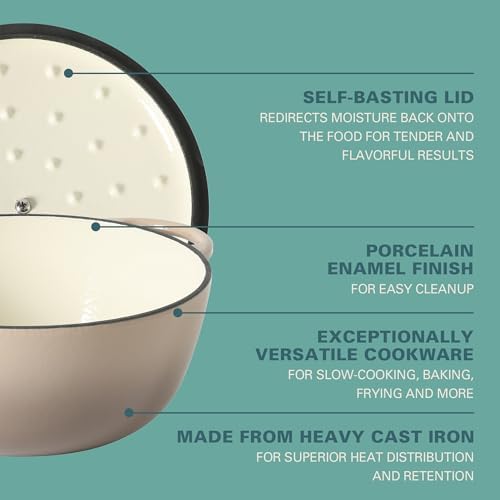 Gibson Home Addlestone 2.65 Qt Enameled Cast Iron Dutch Oven Pot with Lid – Round, Oven Safe to 500°F, Ideal for Bread Baking & Stews - Gradient Taupe - Image 3