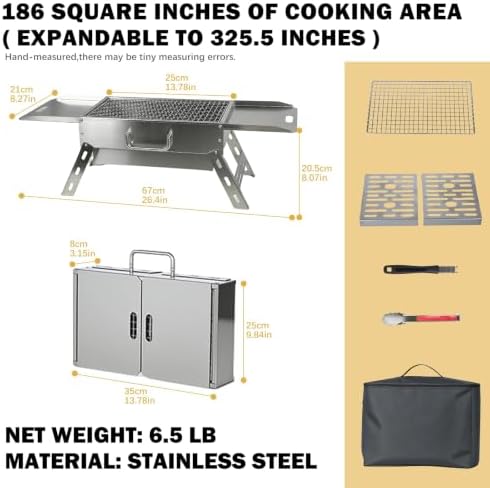Portable Tabletop Charcoal Grill, Foldable Stainless Steel Mini BBQ Grill with Carry Bag, Lightweight Small Camping Picnic Travel Tailgating Patio Grill - Image 5