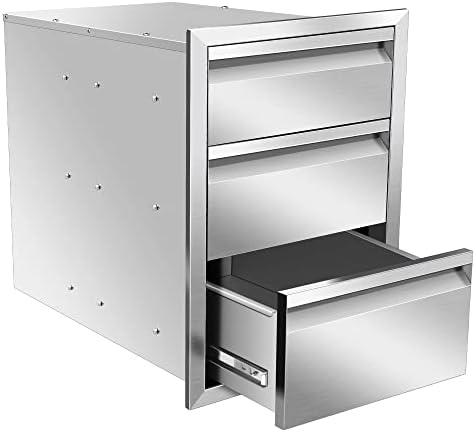 Outdoor Kitchen Drawers Stainless Steel 16W X 21H X 23D Inch, Flush Mount Triple BBQ Island Drawers with Hidden Handle for Outdoor Kitchens, Patio or Grill Station by OUKIDR