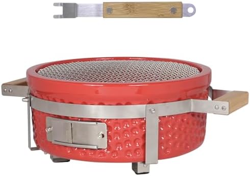Yakitori Grill, Ceramic Charcoal Tabletop BBQ Grill, 14", Red - Image 2