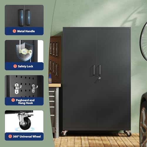 Yizosh Metal Garage Storage Cabinet with Locking Doors and Adjustable Shelves,- 71" Rolling Steel Tool Cabinet for Home Office,Garage,Warehouse - Image 4