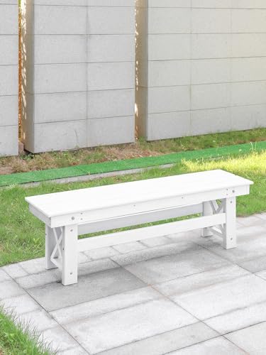 HDPE Outdoor Bench, 55" Patio Bench Outdoor Furniture, Poly Lumber Adirondack Benches, All Weather HDPE Patio Backless Benches for Park, Poolside, Garden, Porch, Pearl - Image 2