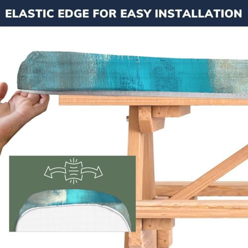 CAPSCEOLL Fitted Picnic Table Cover with Bench Covers 5ft - Blue White - Image 5