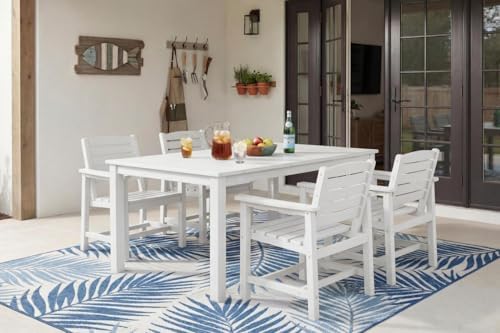 Perli™ 5-Piece Outdoor Dining Set, All-Weather HDPE Patio Furniture with 4 Armrest Chairs and Rectangular Table, UV-Resistant 4-Person Set for Deck, Backyard, White by PatioKingdom