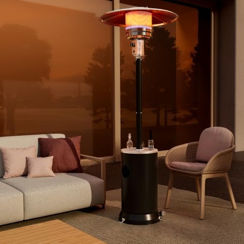Pamapic Outdoor Propane Patio Heater, 2-in-1 Table Design, Double-Layer Stainless Steel Burner, with Heavy-Duty Waterproof Cover, Residential Use，Matte black - Image 2