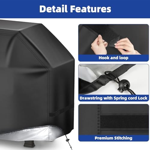 BBQ Gas Grill Cover for Outdoor, Anti-UV, Rip-Proof, 600D Oxford Fade Resistant Material, Barbecue Cover with Hook and Loop Straps & Adjustable Hem Drawstring (Black, 44”x22”x42”) - Image 3