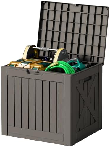 42 Gallon Outdoor Storage Box, Lockable Resin Deck Box, Brown by Acurax