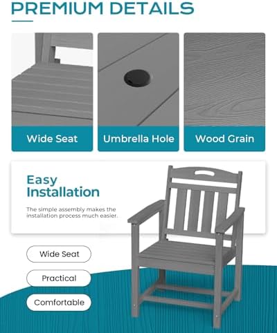 Ciokea HDPE Outdoor Patio Dining Table, All-Weather Furniture, Grey - Image 6