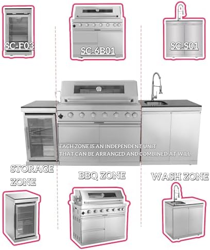 95'' 6-Burner 85000 BTU Deluxe Stainless Steel Natural Gas Outdoor Kitchen Island with Grill, Wine Cooler, Rotisserie Kit, Granite Countertops, Stainless Steel Sink, For Patio, Lawn, Backyard, Silver - Image 5