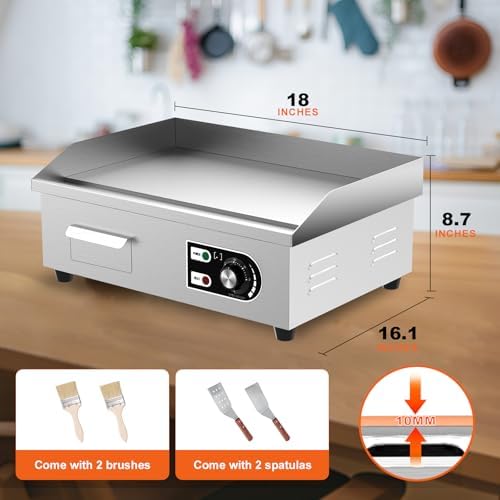 18’’ Commercial Electric Griddle - Electric Cast Iron Griddle w/Stainless Steel Material and Non-Stick, 110V Commercial Griddle w/ 1/2" Thick Iron Cooking Plate for Indoor and Restaurant - Image 3