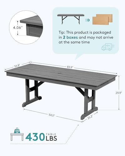 SERWALL Outdoor 84" HDPE Rectangular Dining Table for 6-8,All-Weather,Gray - Image 2